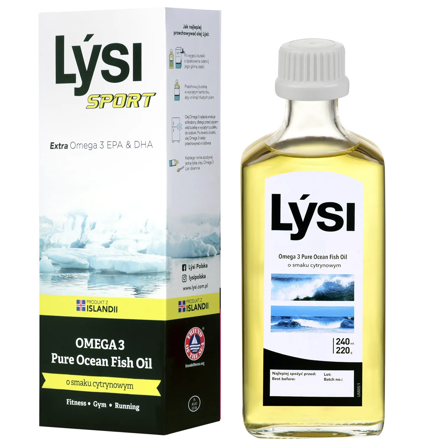 Lysi Sport Omega 3 Pure Ocean Fish Oil, smak cytrynowy, 240 ml