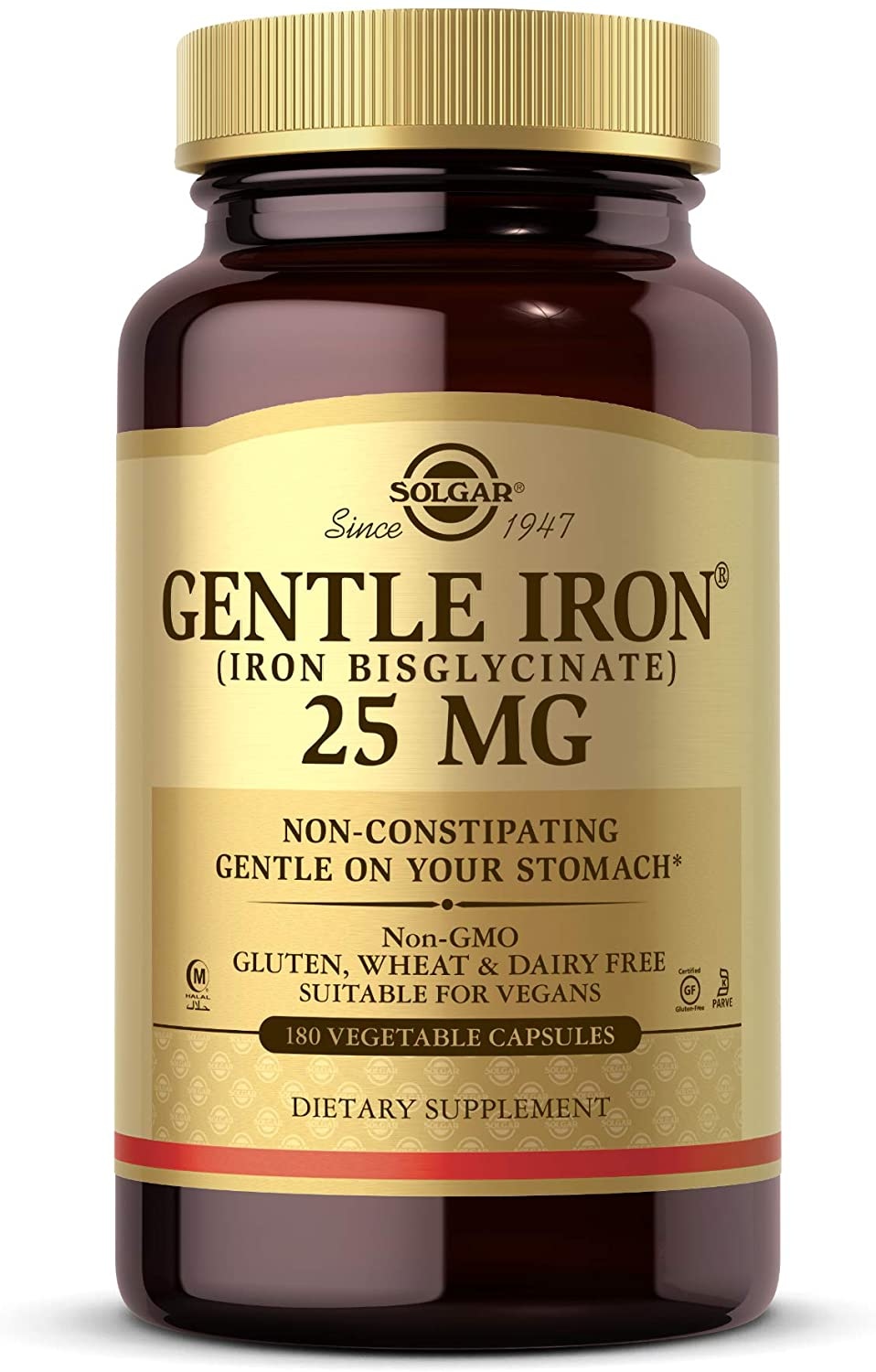 SOLGAR Gentle Iron® 25 mg – Łagodne Żelazo, 180 Kapsułek Roślinnych